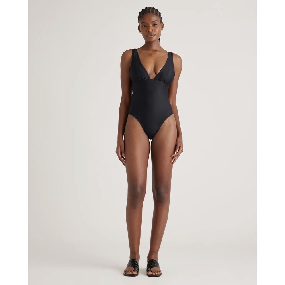 Quince Italian Plunge One Piece Swimsuit Black Womens Size M NWT